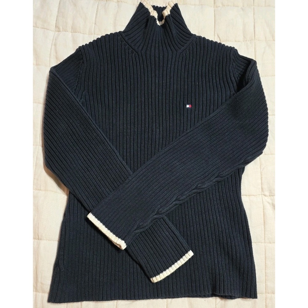 Vintage 90s y2k Tommy Hilfiger Rib Knit Sweater Turtle Neck Women's Sz Large